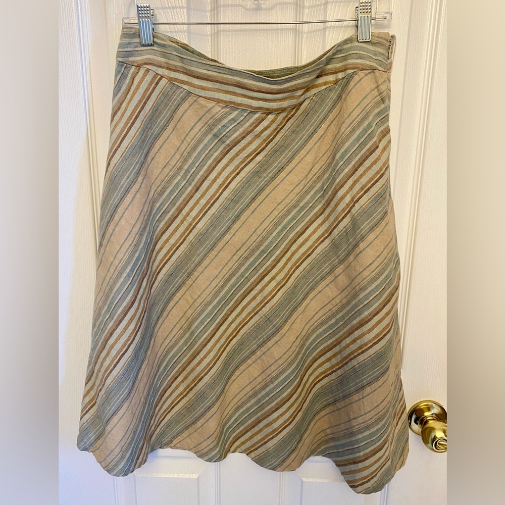 Merona Beige and Blue Striped Linen Midi Skirt